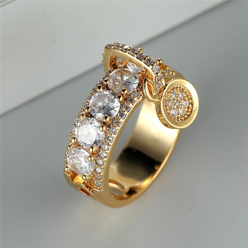 Vintage Style Bridal Ring Inlaid Round Cut Zirconia 18K Gold Plated Copper Wedding Promise Ring Anniversary Luxury Jewelry Gift