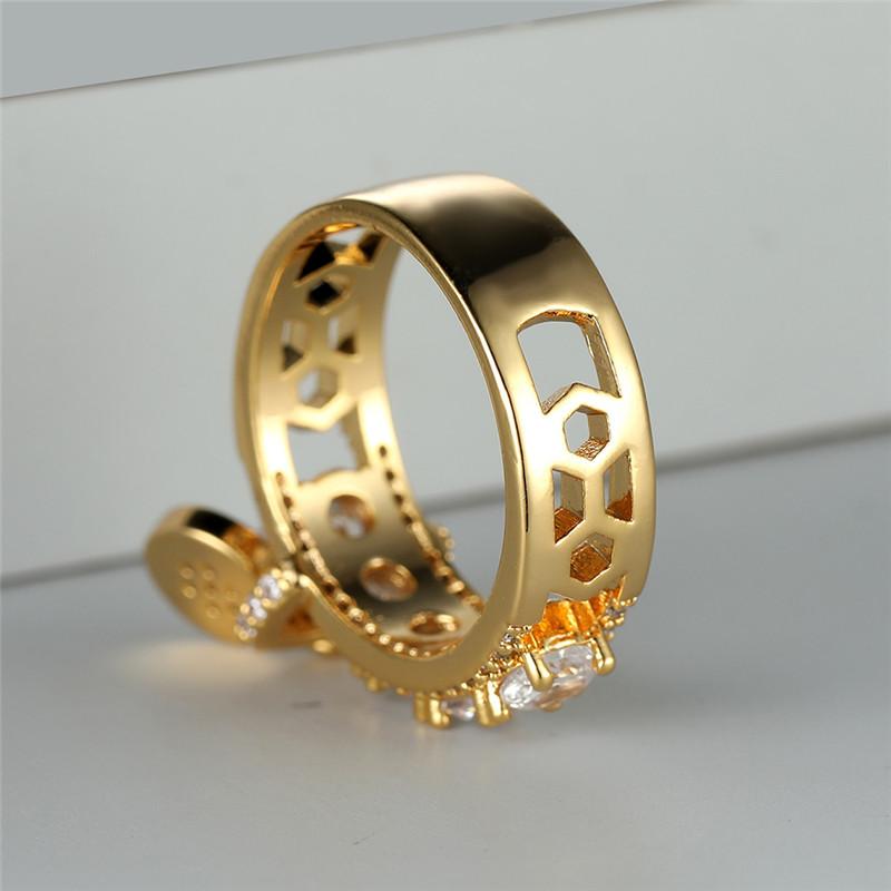 Vintage Style Bridal Ring Inlaid Round Cut Zirconia 18K Gold Plated Copper Wedding Promise Ring Anniversary Luxury Jewelry Gift