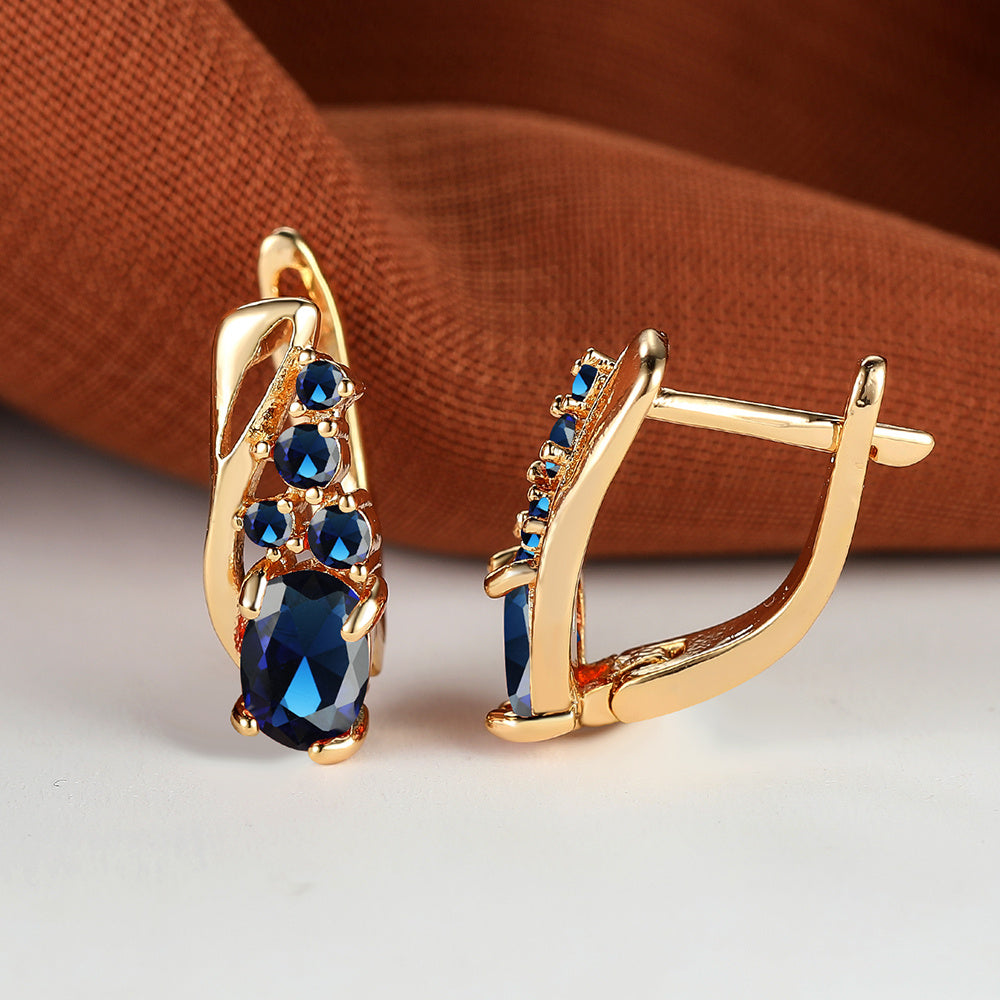 Gorgeous gold pendant earrings, red, yellow, blue, purple colorful gemstone set earrings, Women's engagement gift jewelry accessories