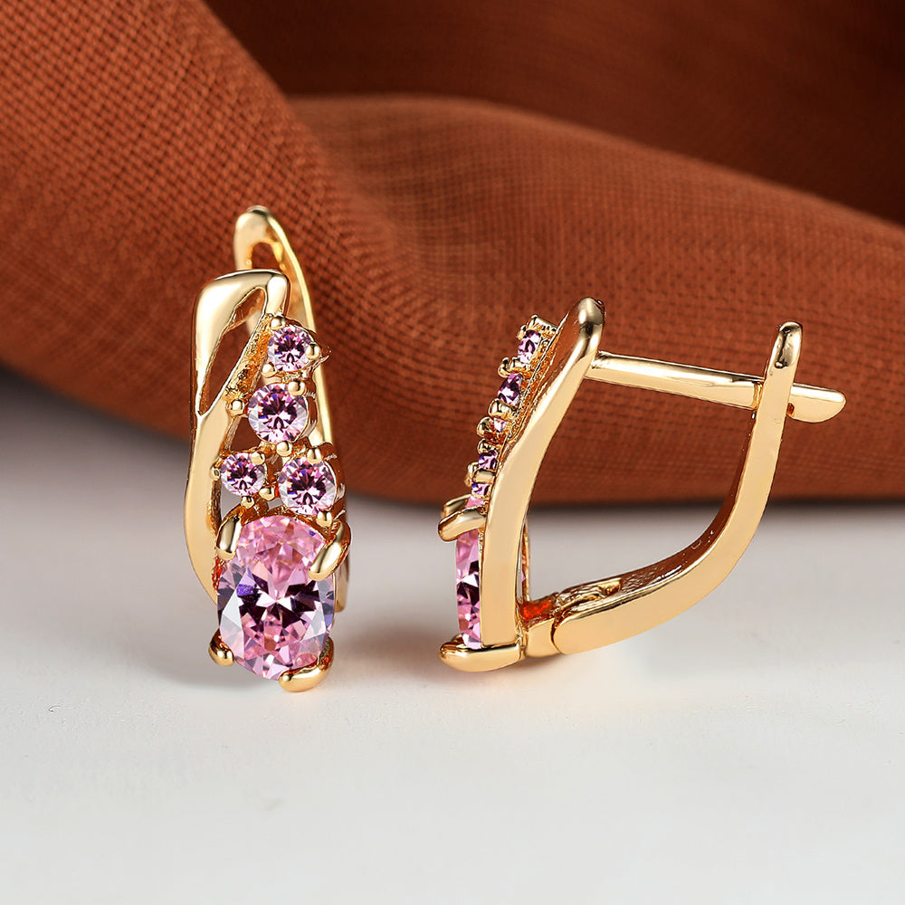 Gorgeous gold pendant earrings, red, yellow, blue, purple colorful gemstone set earrings, Women's engagement gift jewelry accessories