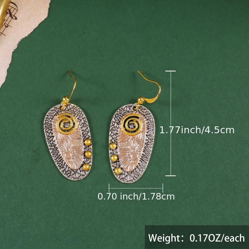Bohemian pierced hanging earrings pattern metal engraving oval pendant earrings fashion hook earrings