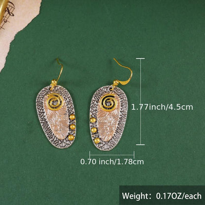Bohemian pierced hanging earrings pattern metal engraving oval pendant earrings fashion hook earrings