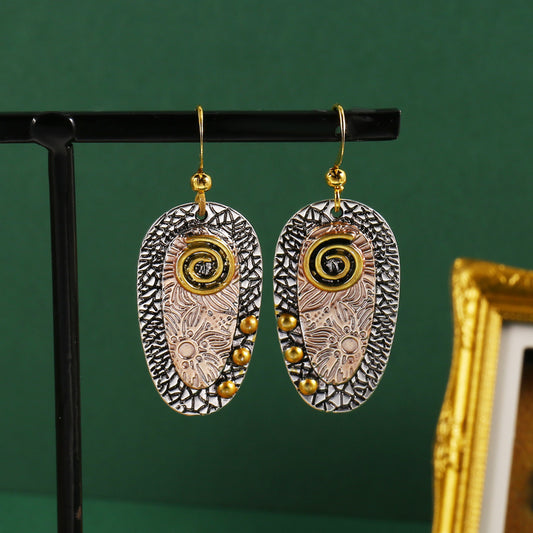 Bohemian pierced hanging earrings pattern metal engraving oval pendant earrings fashion hook earrings