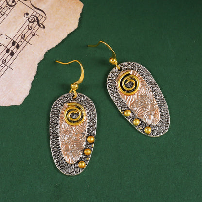 Bohemian pierced hanging earrings pattern metal engraving oval pendant earrings fashion hook earrings