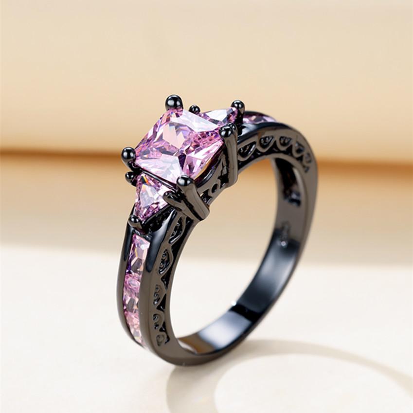 Women's Square Cut Pink Zircon Princess Ring, Engagement Wedding Valentine's Day Jewelry Gift