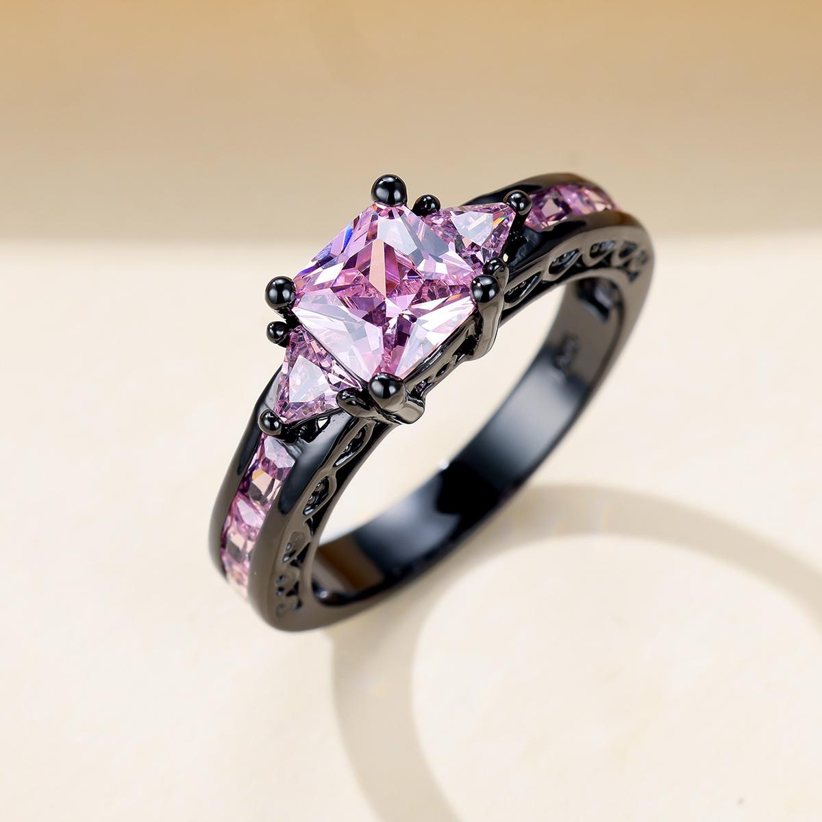 Women's Square Cut Pink Zircon Princess Ring, Engagement Wedding Valentine's Day Jewelry Gift