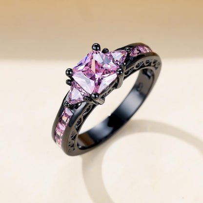 Women's Square Cut Pink Zircon Princess Ring, Engagement Wedding Valentine's Day Jewelry Gift