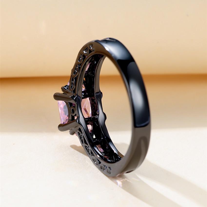 Women's Square Cut Pink Zircon Princess Ring, Engagement Wedding Valentine's Day Jewelry Gift