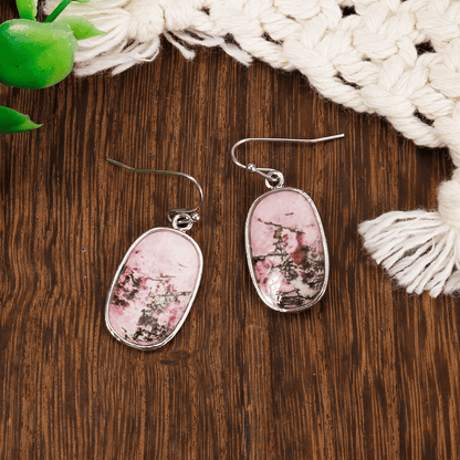 Handmade Pink Synthetic Gemstone Pendant Earrings Ladies 925 Silver Plated Jewelry