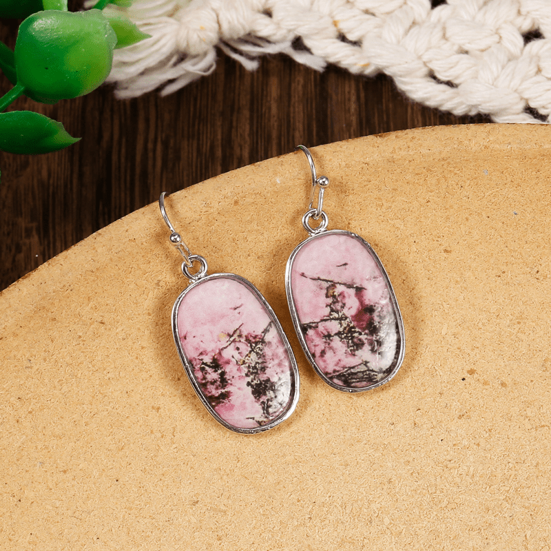 Handmade Pink Synthetic Gemstone Pendant Earrings Ladies 925 Silver Plated Jewelry