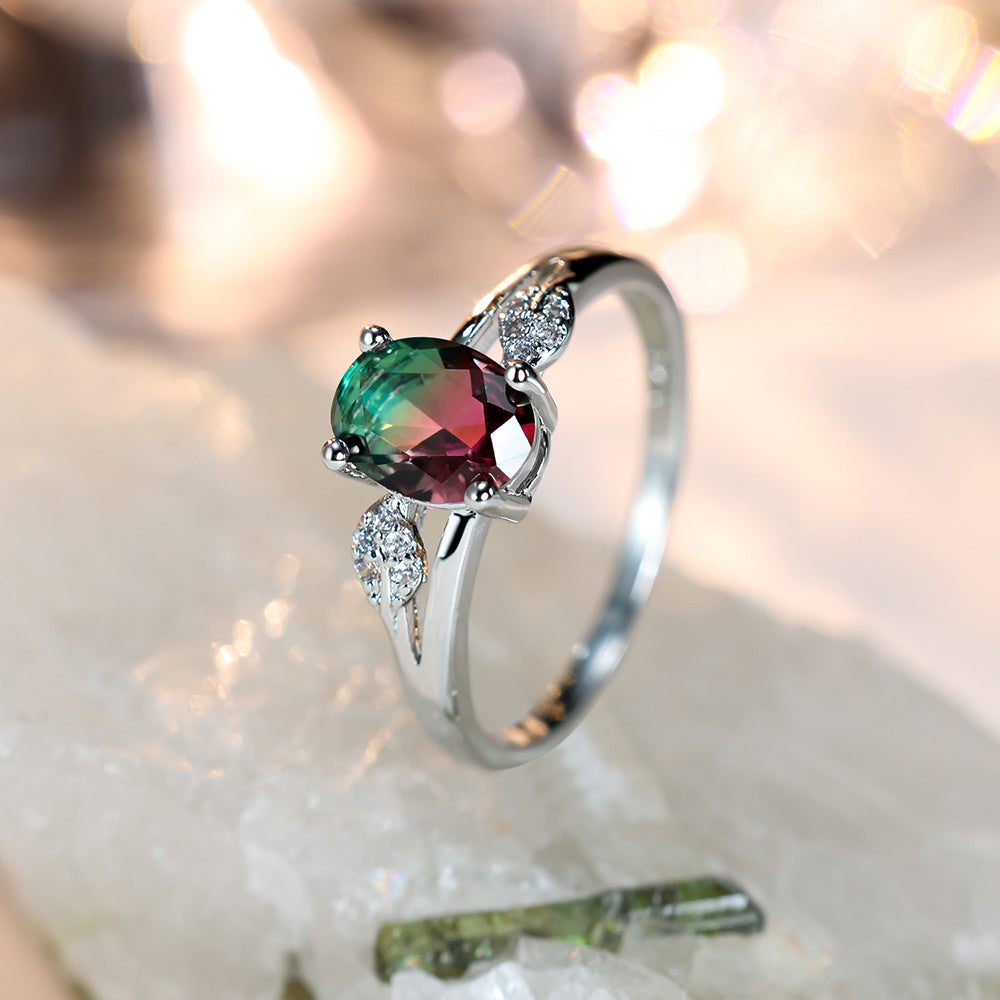 Inlaid Oval Zirconia Elegant Copper Ring Wedding Ring Valentine's Day Gift