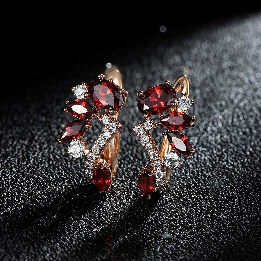 Colorful birthday gemstone pendant earrings, horse eye cut red purple olive emerald earrings, flower and leaf exquisite earrings gift.