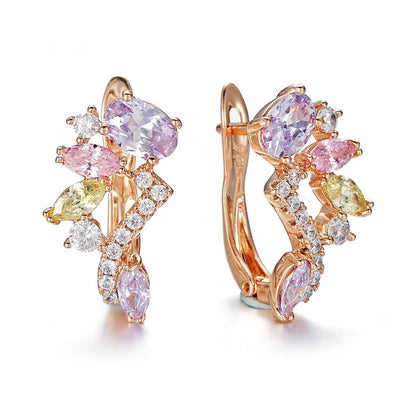 Colorful birthday gemstone pendant earrings, horse eye cut red purple olive emerald earrings, flower and leaf exquisite earrings gift.