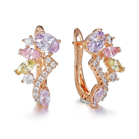 Colorful birthday gemstone pendant earrings, horse eye cut red purple olive emerald earrings, flower and leaf exquisite earrings gift.