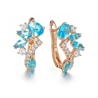 Colorful birthday gemstone pendant earrings, horse eye cut red purple olive emerald earrings, flower and leaf exquisite earrings gift.