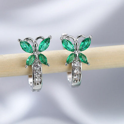 18K gold-plated oval-cut birthstone crystal Zirconia earrings, cute butterfly shape, synthetic cubic Zirconia, copper ear needles, Valentine's Day gift jewelry for all seasons