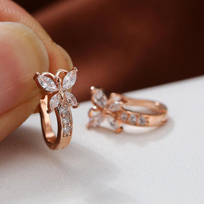 18K gold-plated oval-cut birthstone crystal Zirconia earrings, cute butterfly shape, synthetic cubic Zirconia, copper ear needles, Valentine's Day gift jewelry for all seasons