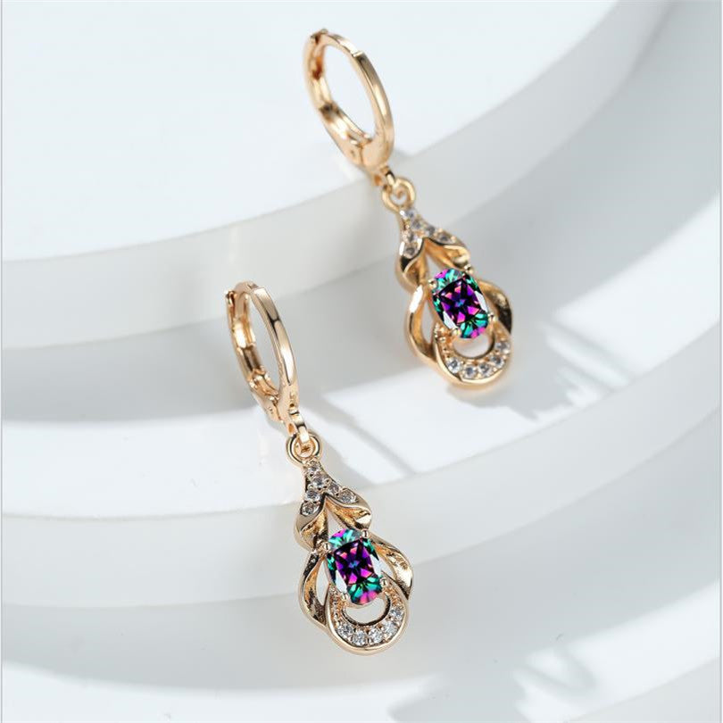 Ladies Elegant Zircon Earrings 18K Gold Plated Earrings Banquet Dinner Decoration