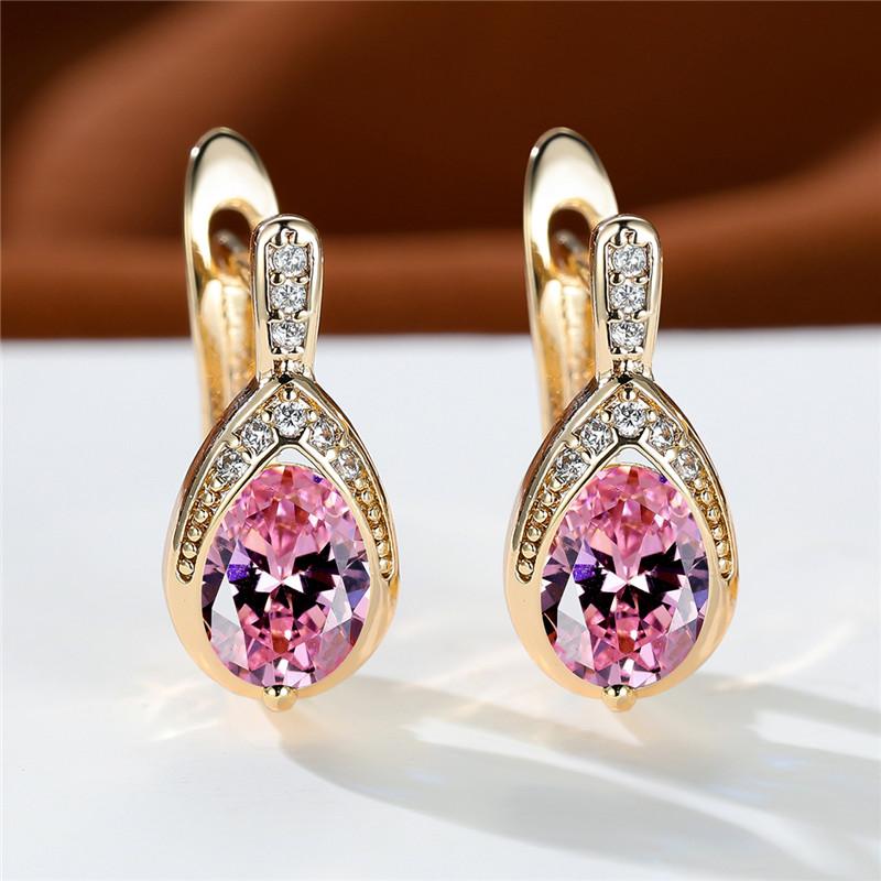 Exquisite Waterdrop zirconia Clip On Earrings 18K Gold Plated Multicolor zirconia Jewelry For Women