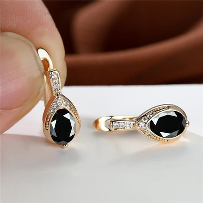 Exquisite Waterdrop zirconia Clip On Earrings 18K Gold Plated Multicolor zirconia Jewelry For Women