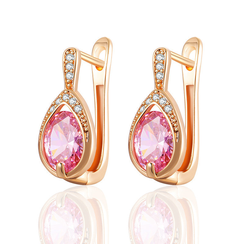 Exquisite Waterdrop zirconia Clip On Earrings 18K Gold Plated Multicolor zirconia Jewelry For Women