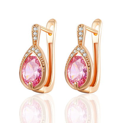 Exquisite Waterdrop zirconia Clip On Earrings 18K Gold Plated Multicolor zirconia Jewelry For Women