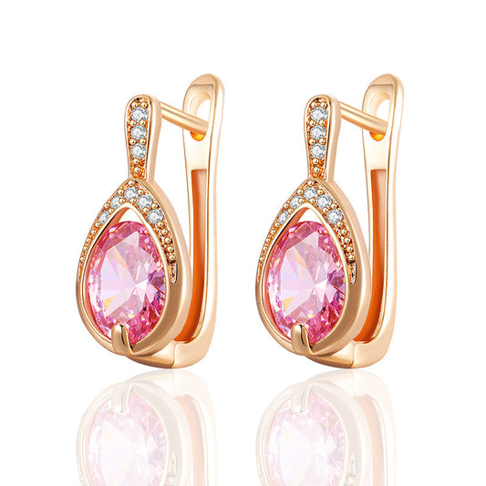 Exquisite Waterdrop zirconia Clip On Earrings 18K Gold Plated Multicolor zirconia Jewelry For Women