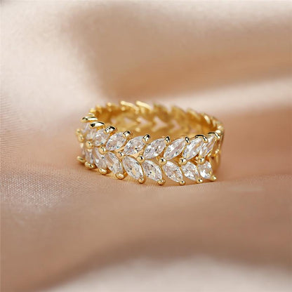 Exquisite Double Row Copper Promise Ring, Sparkling Zircon, Bridal Wedding Ring, Suitable for Women