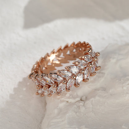 Exquisite Double Row Copper Promise Ring, Sparkling Zircon, Bridal Wedding Ring, Suitable for Women