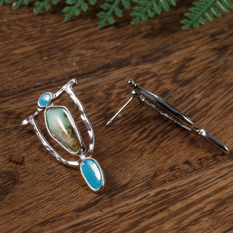 Classic Green Stone Pendant Earrings Silver Jewelry Ladies iBridal Wedding Jewelry Gift