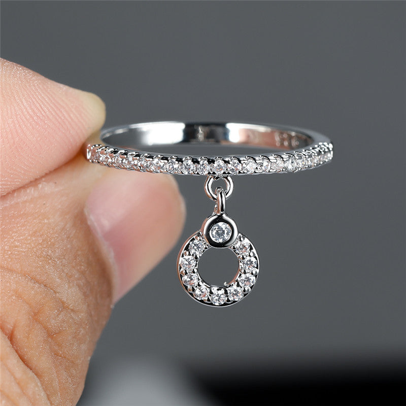 Charm Simple Round Shining Classic Ring 18k Gold Plated Zirconia Copper Engagement Wedding