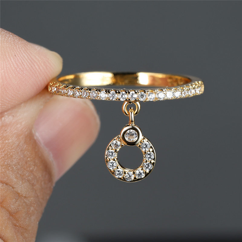 Charm Simple Round Shining Classic Ring 18k Gold Plated Zirconia Copper Engagement Wedding