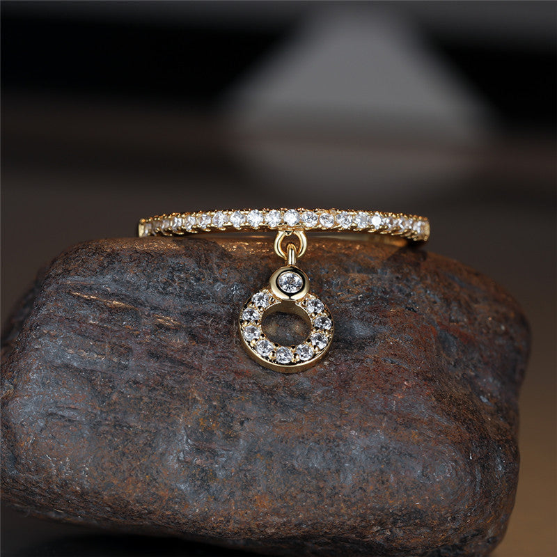 Charm Simple Round Shining Classic Ring 18k Gold Plated Zirconia Copper Engagement Wedding