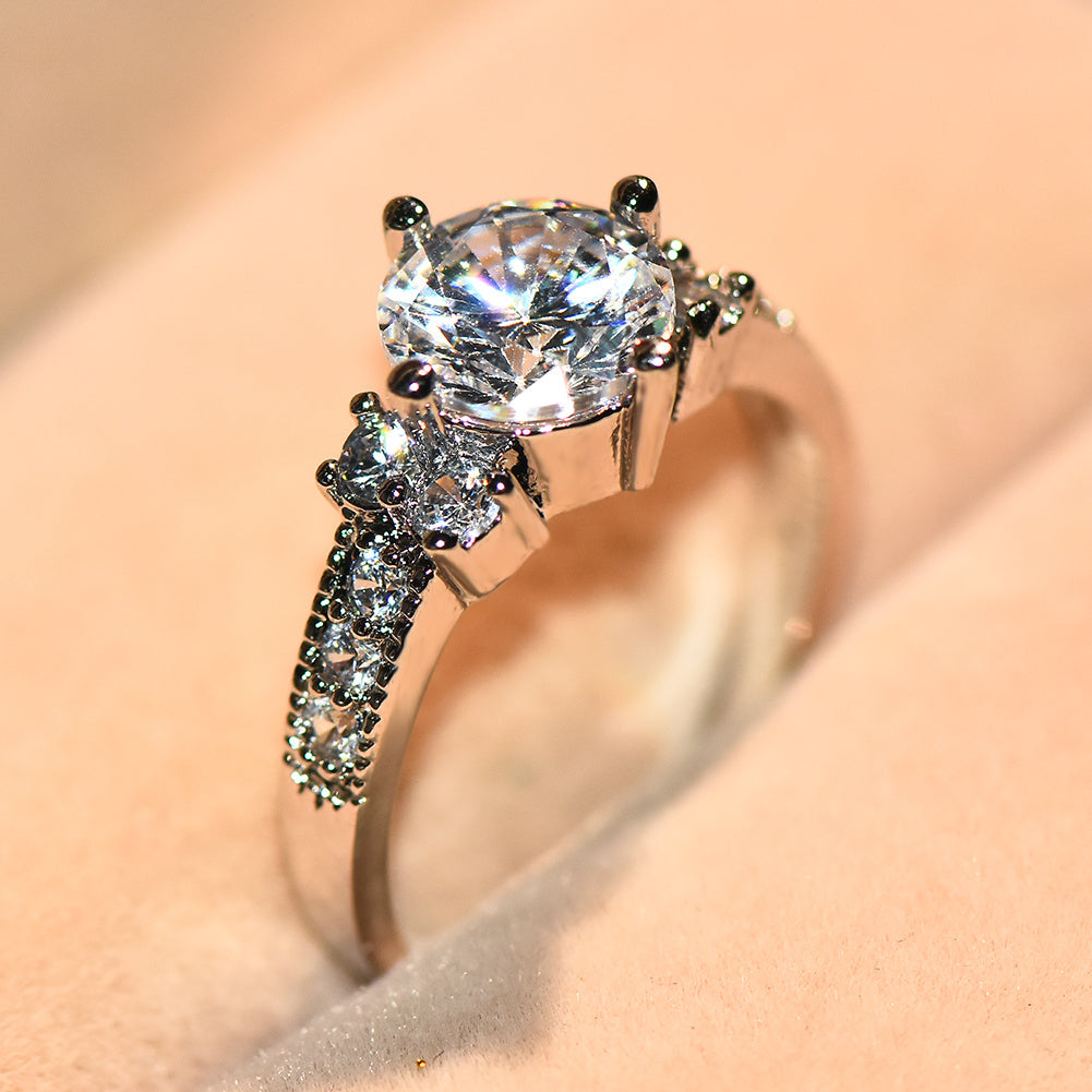 Women's Promise Ring with Round Zirconia, 18k Gold Plated, White, Pink and Blue Multicolor for Night Parties