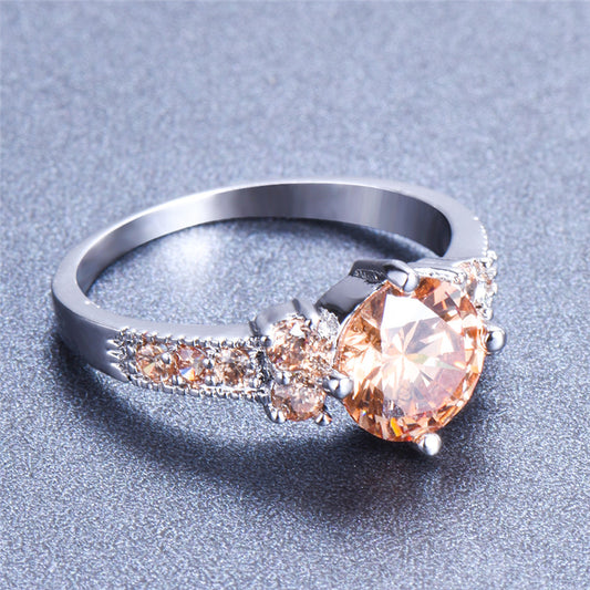 Women's Promise Ring with Round Zirconia, 18k Gold Plated, White, Pink and Blue Multicolor for Night Parties