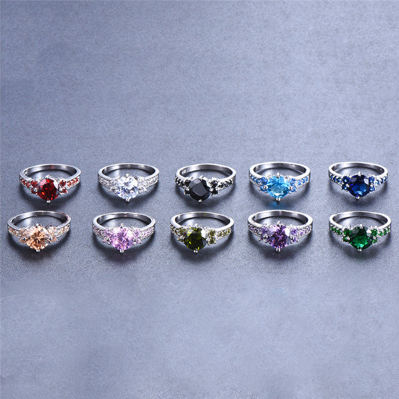 Women's Promise Ring with Round Zirconia, 18k Gold Plated, White, Pink and Blue Multicolor for Night Parties