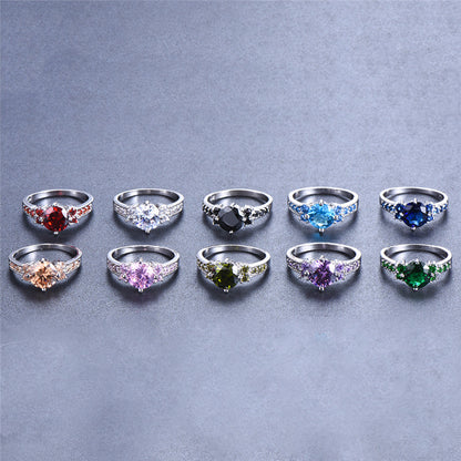 Women's Promise Ring with Round Zirconia, 18k Gold Plated, White, Pink and Blue Multicolor for Night Parties