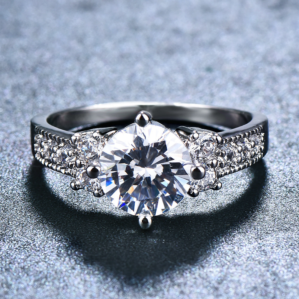 Women's Promise Ring with Round Zirconia, 18k Gold Plated, White, Pink and Blue Multicolor for Night Parties