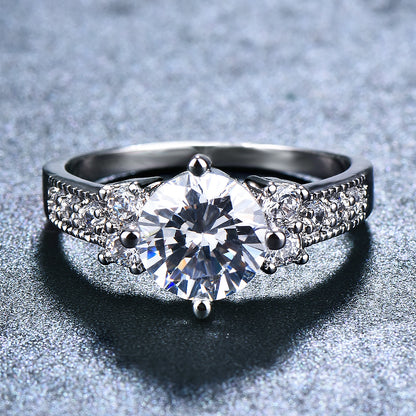 Women's Promise Ring with Round Zirconia, 18k Gold Plated, White, Pink and Blue Multicolor for Night Parties