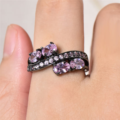 Bohemian black halo ring with colorful zircon women's wedding ring
