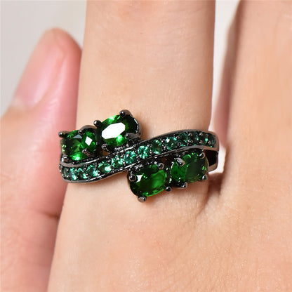 Bohemian black halo ring with colorful zircon women's wedding ring