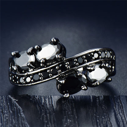 Bohemian black halo ring with colorful zircon women's wedding ring