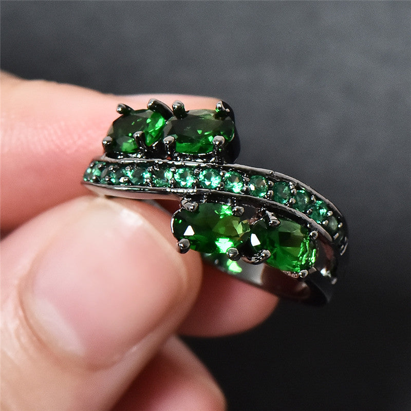 Bohemian black halo ring with colorful zircon women's wedding ring