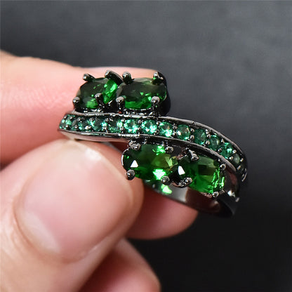 Bohemian black halo ring with colorful zircon women's wedding ring