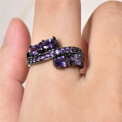 Bohemian black halo ring with colorful zircon women's wedding ring