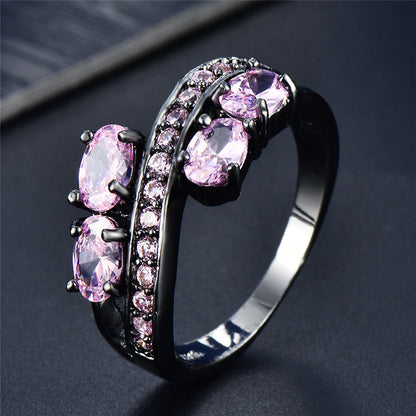 Bohemian black halo ring with colorful zircon women's wedding ring