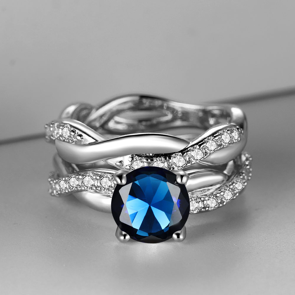 Rose Golden Ring Inlaid Ocean Blue zirconia 18k Gold Plated Cross Ring Table Evening Party Decor Engagement Wedding Ring