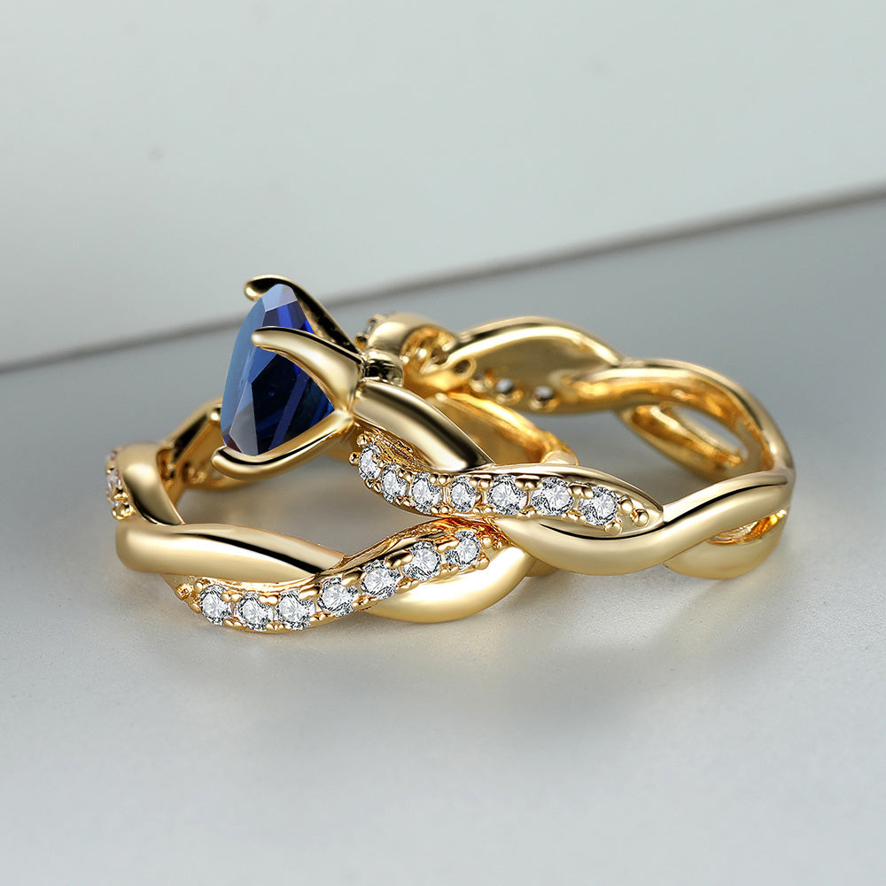 Rose Golden Ring Inlaid Ocean Blue zirconia 18k Gold Plated Cross Ring Table Evening Party Decor Engagement Wedding Ring