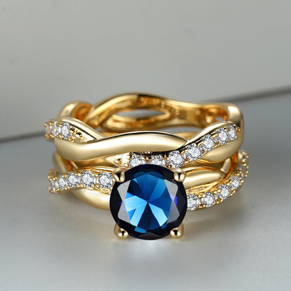 Rose Golden Ring Inlaid Ocean Blue zirconia 18k Gold Plated Cross Ring Table Evening Party Decor Engagement Wedding Ring