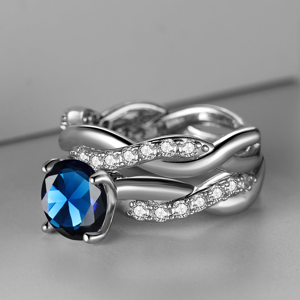 Rose Golden Ring Inlaid Ocean Blue zirconia 18k Gold Plated Cross Ring Table Evening Party Decor Engagement Wedding Ring